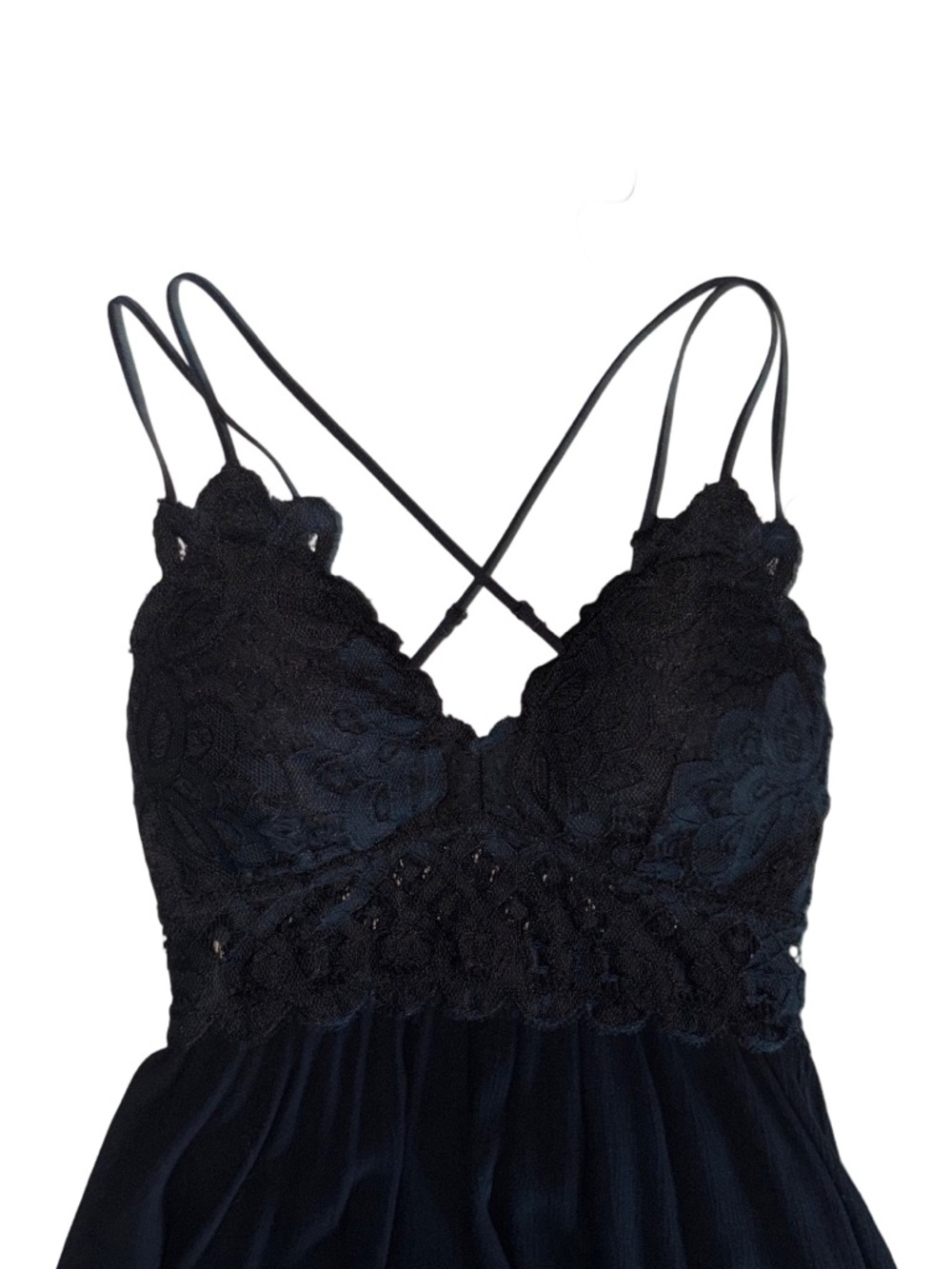 Black Lace Strappy Mini Dress with Asymmetrical Hem - Picture 4 of 16